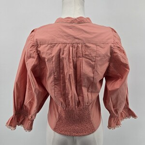 Free People Blouse Womens S Pink Cropped 100% Cotton Puff Sleeve Crochet image 5