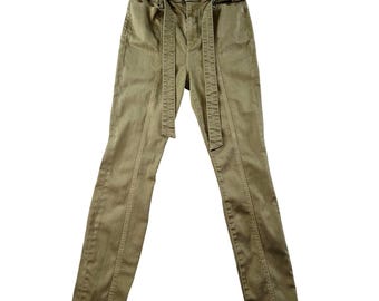 Alice + Olivia Jeans Womens 30 Green Paperbag Slim High Rise Belted 27.5 Inseam