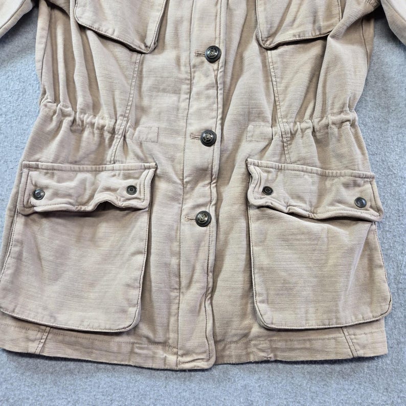 Free People Jacket Womens S Beige Cotton Twill Military Collared Pockets Zip image 3