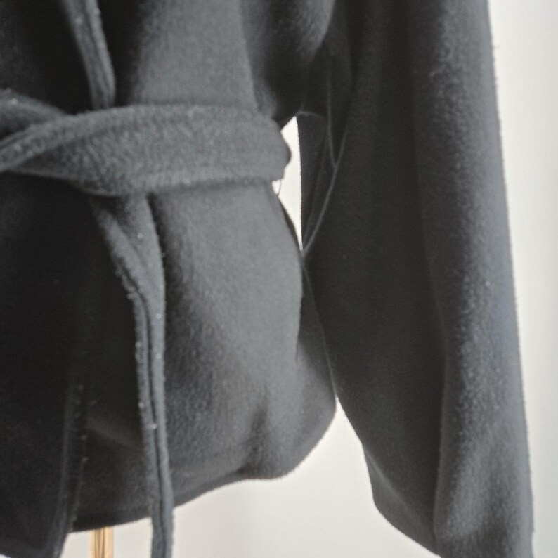 Free People Coatigan Womens M Black Fleece Belted Collared Pockets Open image 4