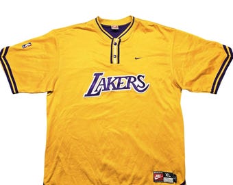 Vintage Los Angeles Lakers Jersey Mens XL Yellow NBA Basketball Nike Henley 90s