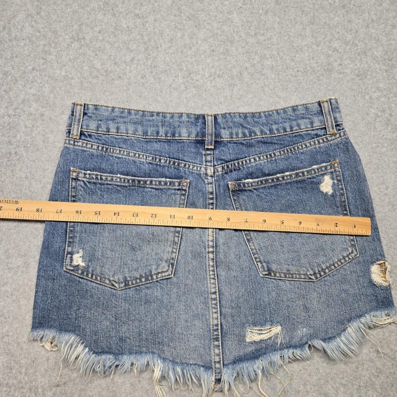 Free People Skirt Womens 27 Blue Denim Embroidered Studded Fringe Mini image 5