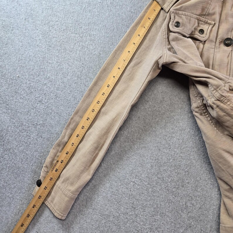 Free People Jacket Womens S Beige Cotton Twill Military Collared Pockets Zip image 13