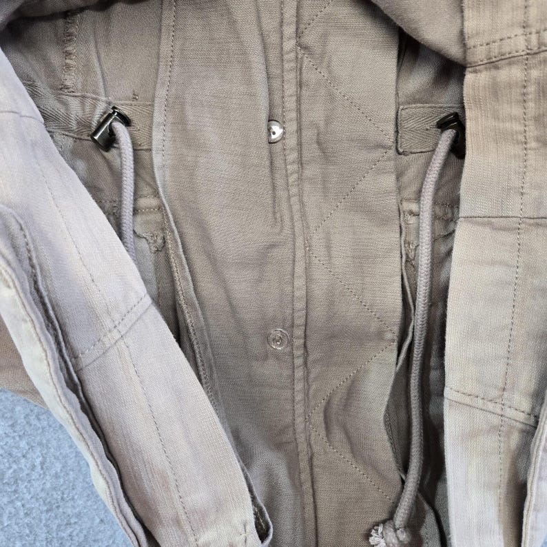 Free People Jacket Womens S Beige Cotton Twill Military Collared Pockets Zip image 15