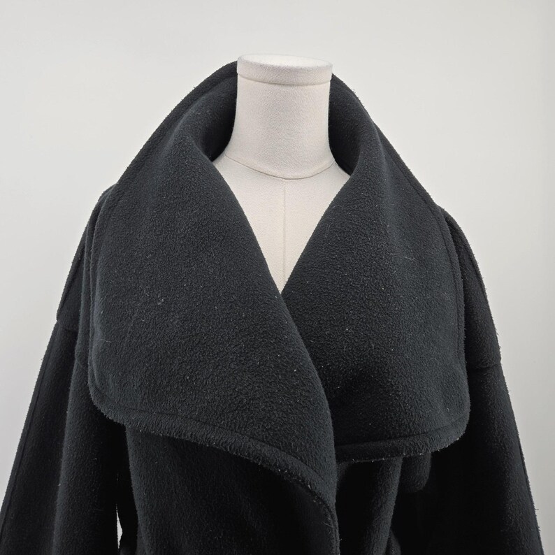 Free People Coatigan Womens M Black Fleece Belted Collared Pockets Open image 2