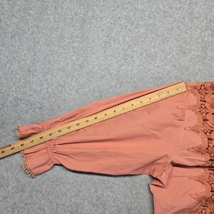 Free People Blouse Womens S Pink Cropped 100% Cotton Puff Sleeve Crochet image 12