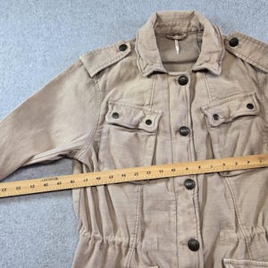 Free People Jacket Womens S Beige Cotton Twill Military Collared Pockets Zip image 11