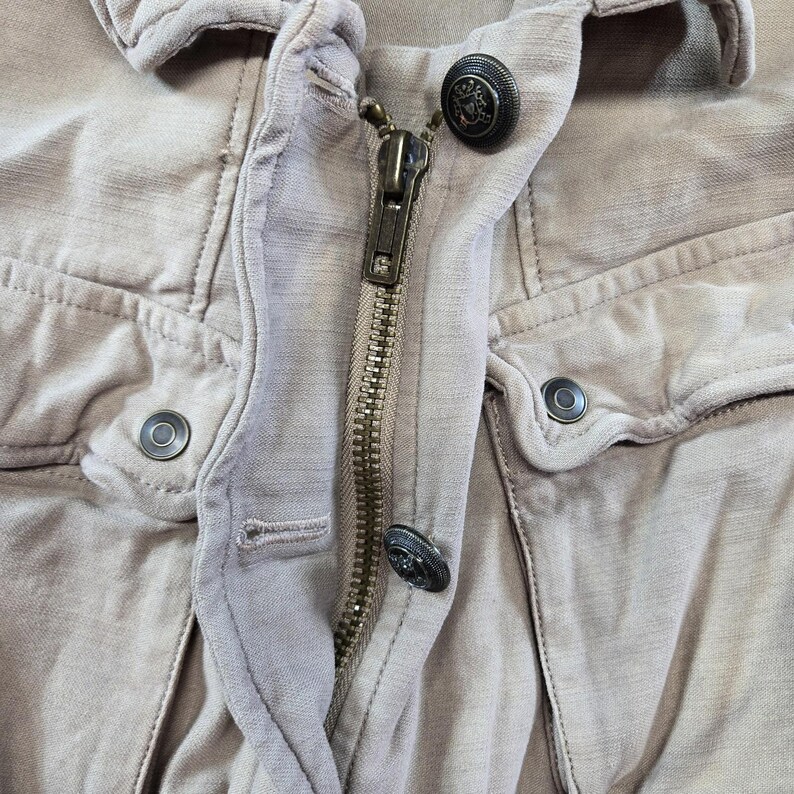 Free People Jacket Womens S Beige Cotton Twill Military Collared Pockets Zip image 16