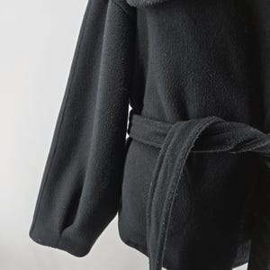 Free People Coatigan Womens M Black Fleece Belted Collared Pockets Open image 3