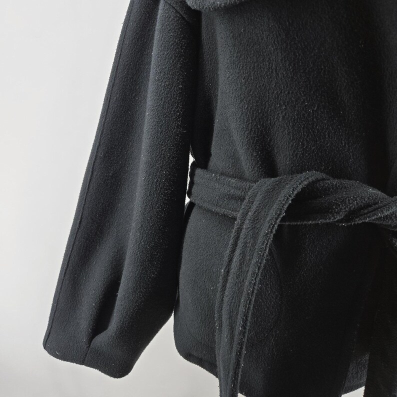Free People Coatigan Womens M Black Fleece Belted Collared Pockets Open image 3