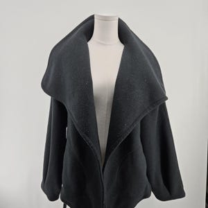 Free People Coatigan Womens M Black Fleece Belted Collared Pockets Open image 6