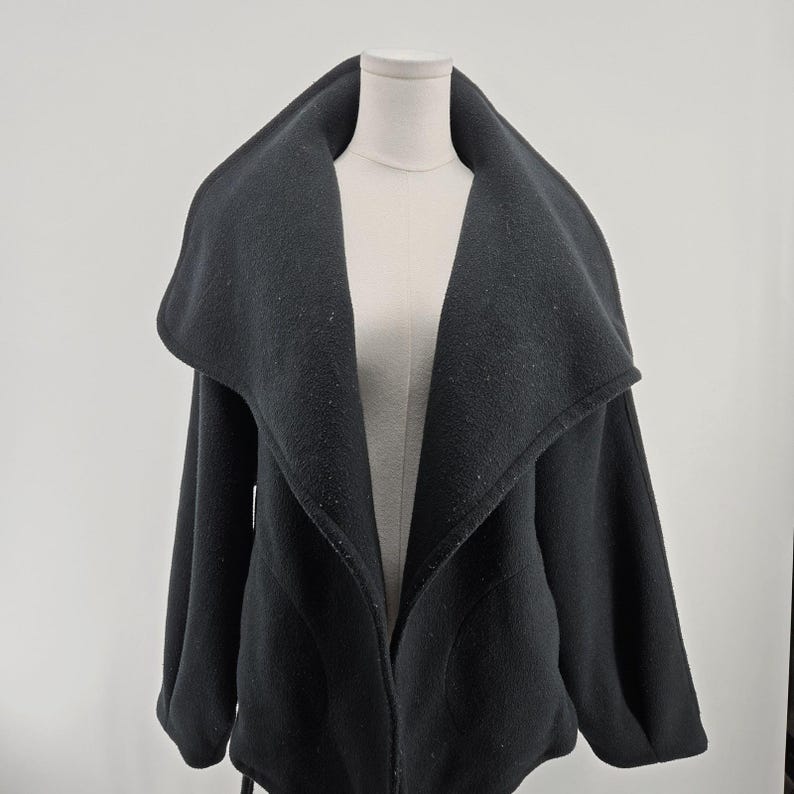 Free People Coatigan Womens M Black Fleece Belted Collared Pockets Open image 6