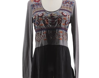 JW Los Angeles Shirt Womens S/M Tunic Scoop Neck Embroidered Sheer Lightweight
