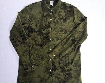 Soft Sorroundings Top Long Sleeve Womens Button Up Shirt Stretch Floral Size TL