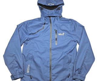 Chaqueta Jack Wolfskin para hombre, talla grande, azul, con capucha, cortavientos, cremallera completa, para senderismo.
