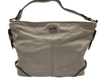 Coach Hobo Bag Womens Large Beige Leather Zip Closure Purple Satin Lined