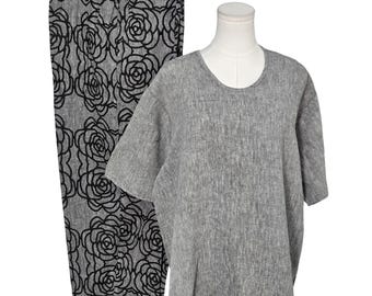 FLAX By Jeanne Engelhart Outfit Set Womens L Gray Floral Linen Relaxed 2 Piece