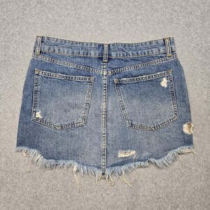 Free People Skirt Womens 27 Blue Denim Embroidered Studded Fringe Mini image 3