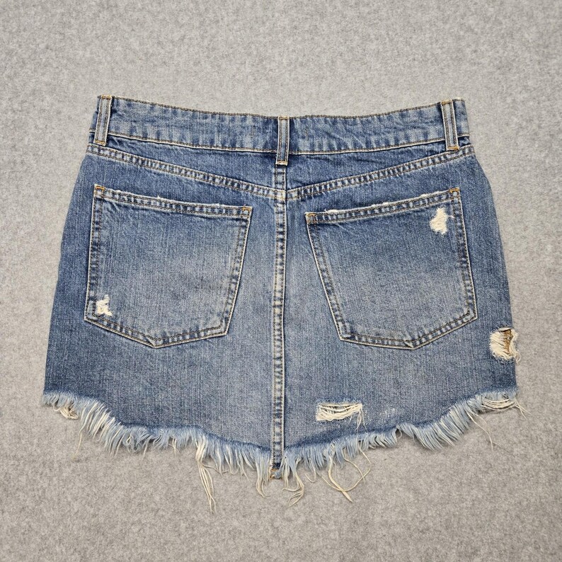 Free People Skirt Womens 27 Blue Denim Embroidered Studded Fringe Mini image 3