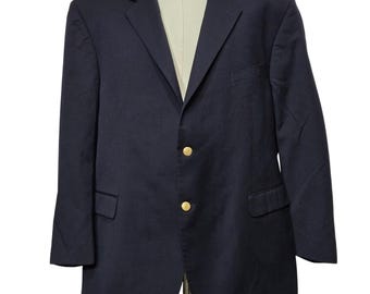 Chaps Blazer Mens 50R Navy Blue Wool Sport Coat 2 Button Gold Classic Jacket
