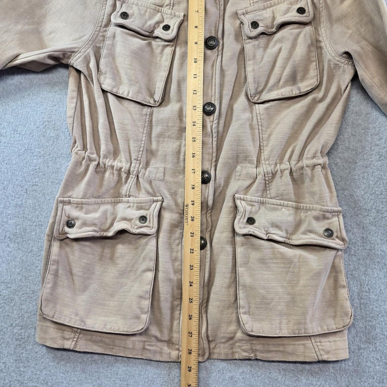 Free People Jacket Womens S Beige Cotton Twill Military Collared Pockets Zip image 12