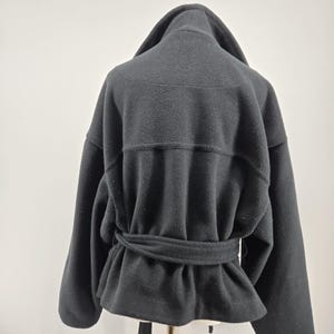 Free People Coatigan Womens M Black Fleece Belted Collared Pockets Open image 5