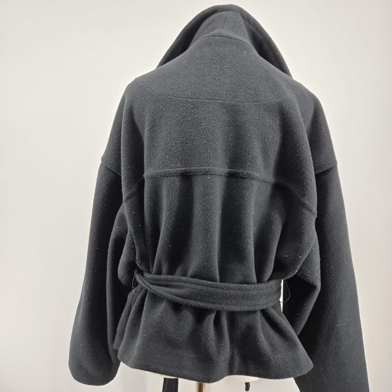 Free People Coatigan Womens M Black Fleece Belted Collared Pockets Open image 5