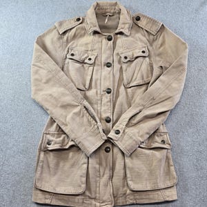 Free People Jacket Womens S Beige Cotton Twill Military Collared Pockets Zip image 6