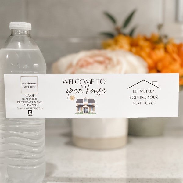 Realtor Open House Water Bottle Labels - Editable - Digital Download Real Estate