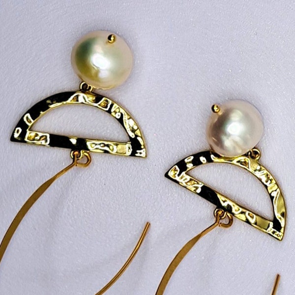 Boucles d'oreilles luxueuses forme marquise avec perles d eau douce en acier inoxydable doré parfait pour les mamans sophistiquées,cadeau