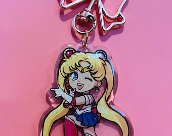 Sailor Moon Sailor Scouts 2,5-calowe dwustronne akrylowe breloki z brokatem