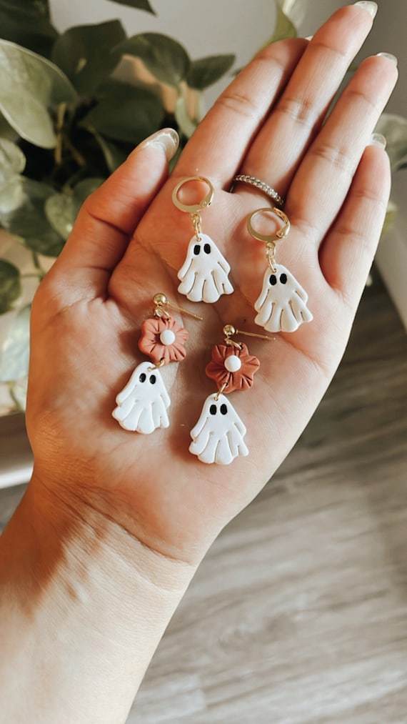 Polymer clay ghost earrings outlet