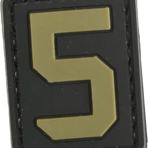Patchmate Tactical PVC Rubber Letter Patch - Number ‘5’ #5 - 1.3x1 Inch Tactical Hook & Loop Backed Patch