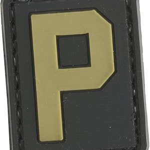 May include: Black patch with a gold colored letter P.