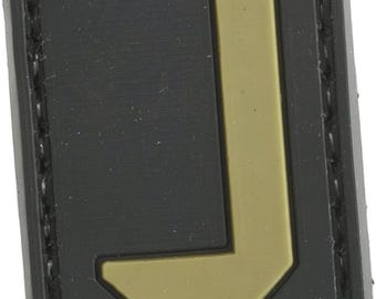 Patchmate Tactical PVC Rubber Letter Patch - Letter ‘J’ - 1.3x1 Inch Tactical Hook & Loop Backed Patch