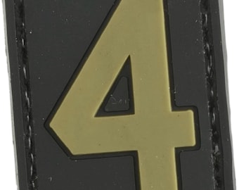 Patchmate Tactical PVC Rubber Letter Patch - Number ‘4’ #4 - 1.3x1 Inch Tactical Hook & Loop Backed Patch