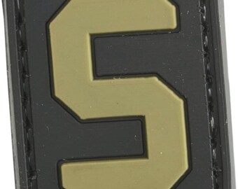 Patchmate Tactical PVC Rubber Letter Patch - Letter ‘S’ - 1.3x1 Inch Tactical Hook & Loop Backed Patch