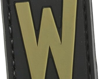 Patchmate Tactical PVC Rubber Letter Patch - Letter ‘W’ - 1.3x1 Inch Tactical Hook & Loop Backed Patch