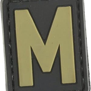 Patchmate Tactical PVC Rubber Letter Patch - Letter ‘M’ - 1.3x1 Inch Tactical Hook & Loop Backed Patch
