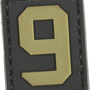 Patchmate Tactical PVC Rubber Letter Patch - Number ‘9’ #9 - 1.3x1 Inch Tactical Hook & Loop Backed Patch