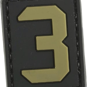 Patchmate Tactical PVC Rubber Letter Patch - Number ‘3’ #3 - 1.3x1 Inch Tactical Hook & Loop Backed Patch