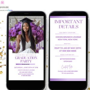 Digitale Abschlussfeier-Einladung, Foto-Graduierten-Ankündigung, Abschluss-Einladung, Bachelor-Abschluss-Meister, Abschlussfeier-Einladung, Grad Evite