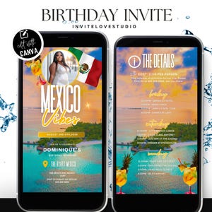 Mexico Birthday Weekend Invitation, Editable Birthday Girl Trip Invite, Bday Itinerary, Canva Editable Template Evite
