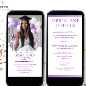 Digitale Abschlussfeier-Einladung, Foto-Graduierten-Ankündigung, Abschluss-Einladung, Bachelor-Abschluss-Meister, Abschlussfeier-Einladung, Grad Evite