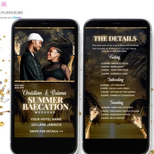 Summer Baecation Weekend Itinerary, Fireworks Digital Baecation Couples Trip Invite, Digital Itinerary, Canva Editable Template Evite