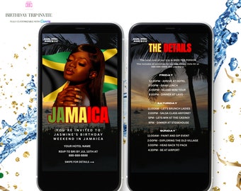 Jamaica Birthday Birthday Weekend Invitation, Island Digital Birthday Girl Trip Invite, Digital Itinerary, Canva Editable Template Evite