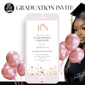 Nurse Graduation Announcement Nurse Pinning Ceremony Invitation Nursing Grad Template Floral Graduation Invite Canva Editable Template Evite