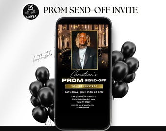Digital Prom Sendoff Template, Editable Men Prom Party Sendoff Invitation, Prom King Send off Flyer, Animated Prom Party Announcement