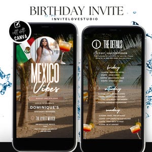 Mexico Birthday Weekend Invitation, Editable Birthday Girl Trip Invite, Bday Itinerary, Canva Editable Template Evite