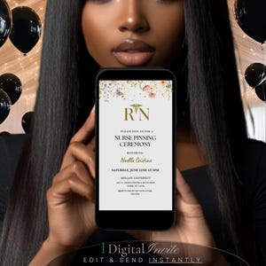 Nurse Graduation Announcement Nurse Pinning Ceremony Invitation Nursing Grad Template Floral Graduation Invite Canva Editable Template Evite